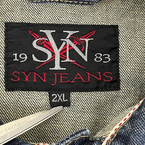 SYN JEAN Mens Distressed Blue 100% Cotton Denim Heavy Jacket Size 2XL - Picture 3 of 9